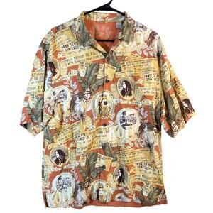 Montego Mon Mens Shirt Orange Island Inspired Resort Wear Button Down Silk M